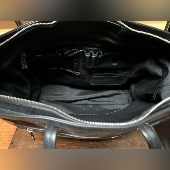 LODIS Black Leather Purple Aluminum Flash Laptop Tote Overnight Handbag Purse - Picture 4 of 16